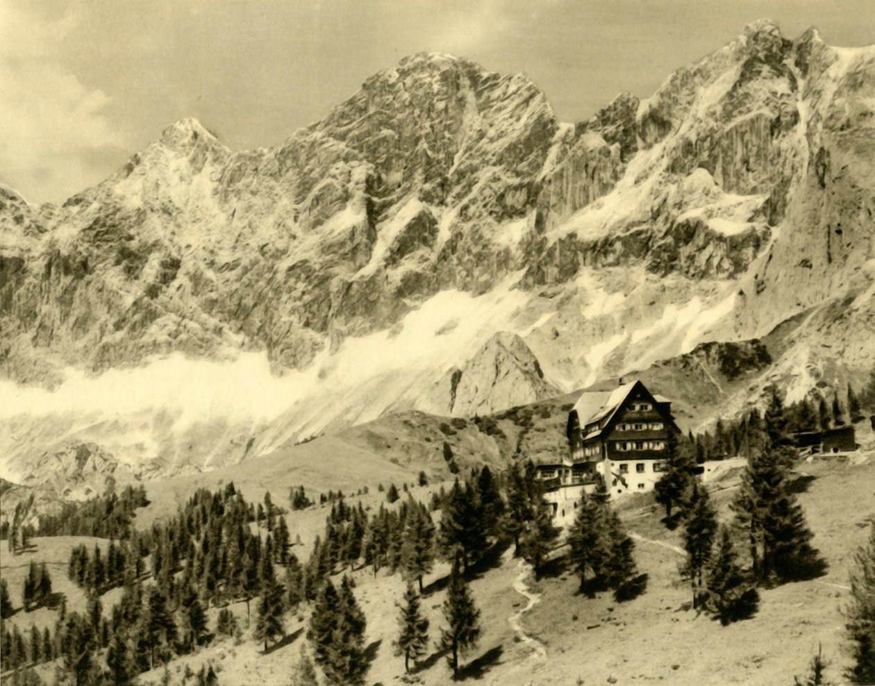 O Austriahütte e o Dachstein, Styria, Áustria, c1935. de Unbekannt