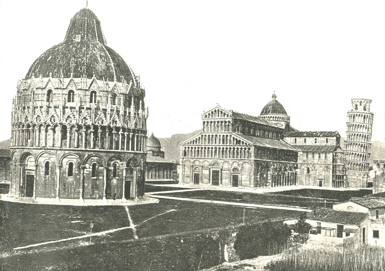 O Batistério, a Catedral e a Torre Inclinada, Pisa, Itália, 1895. de Unbekannt