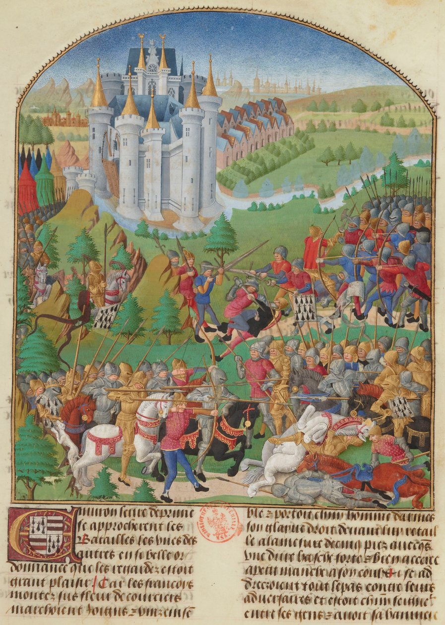 A Batalha de Auray em 29 de Setembro de 1364 Miniatura de Compilação..., c. 1480. de Unbekannt