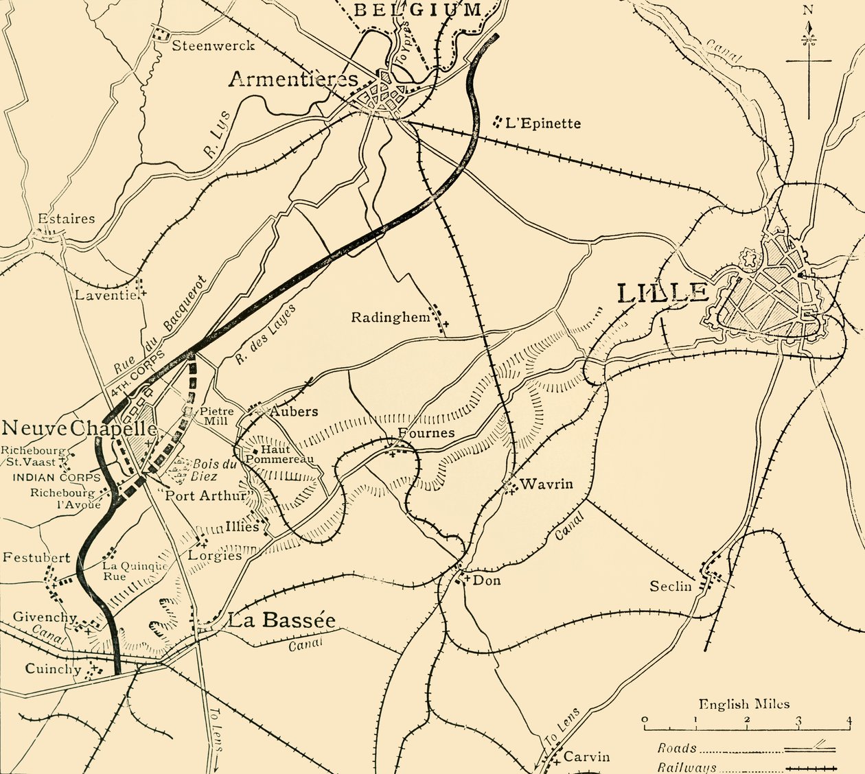 O campo de batalha de Neuve Chapelle, Primeira Guerra Mundial, 1915, c1920. de Unbekannt