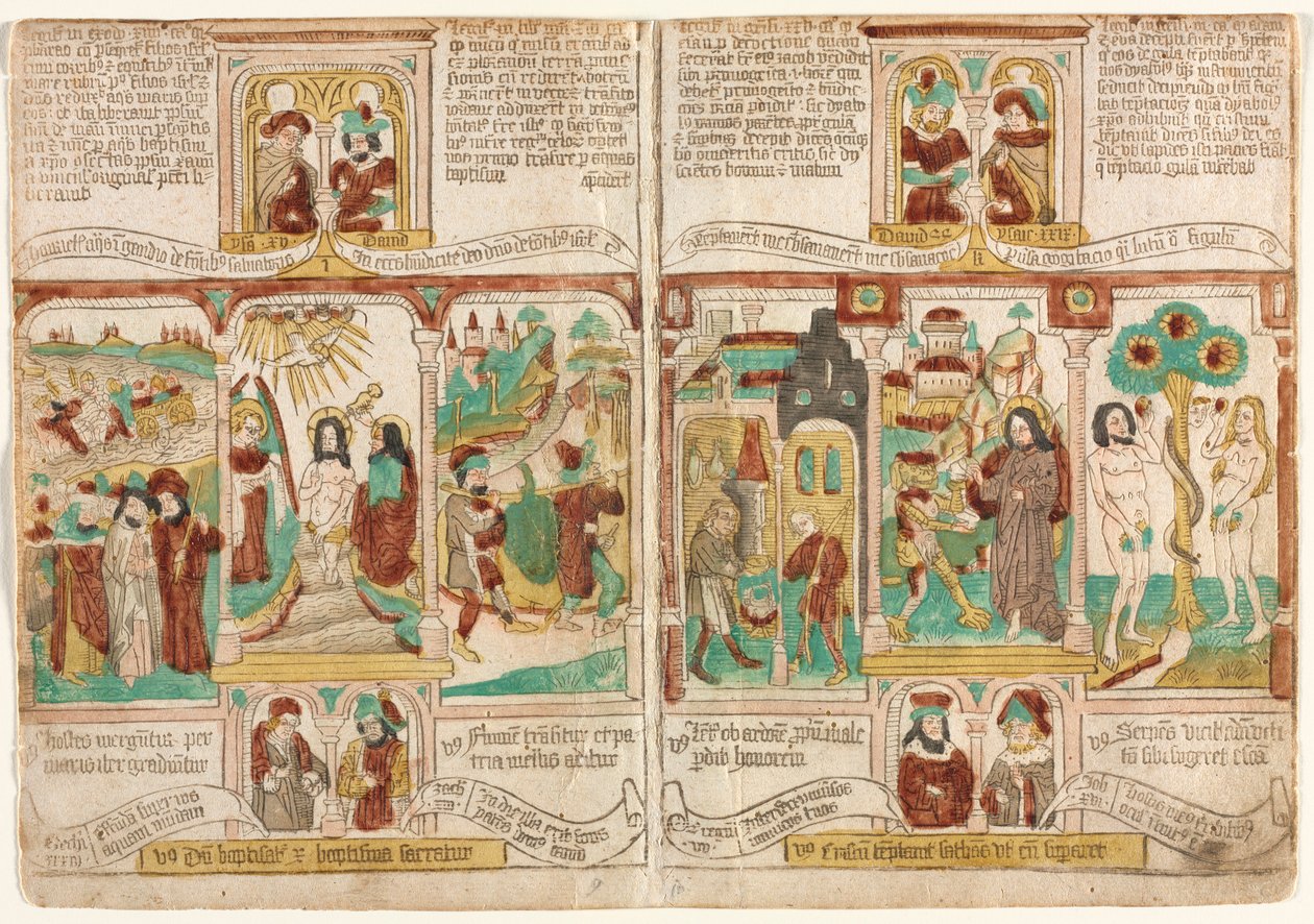A Bíblia dos pobres Biblia Pauperum, exército dos faraós afogado no Mar Vermelho ..., 1450-1465. de Unbekannt