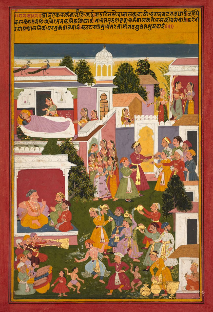 O nascimento de Krishna, de um Sursagar de Surdas, c. 1700 de Unbekannt