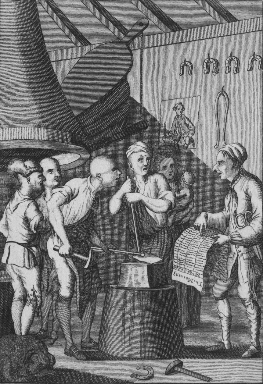 O ferreiro deixa seu ferro esfriar assistindo ao Taylors News, 1772 de Unbekannt