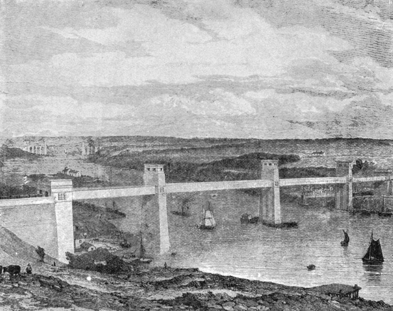 A ponte tubular Britannia através do estreito de Menai, 1850 ..., 1901. de Unbekannt
