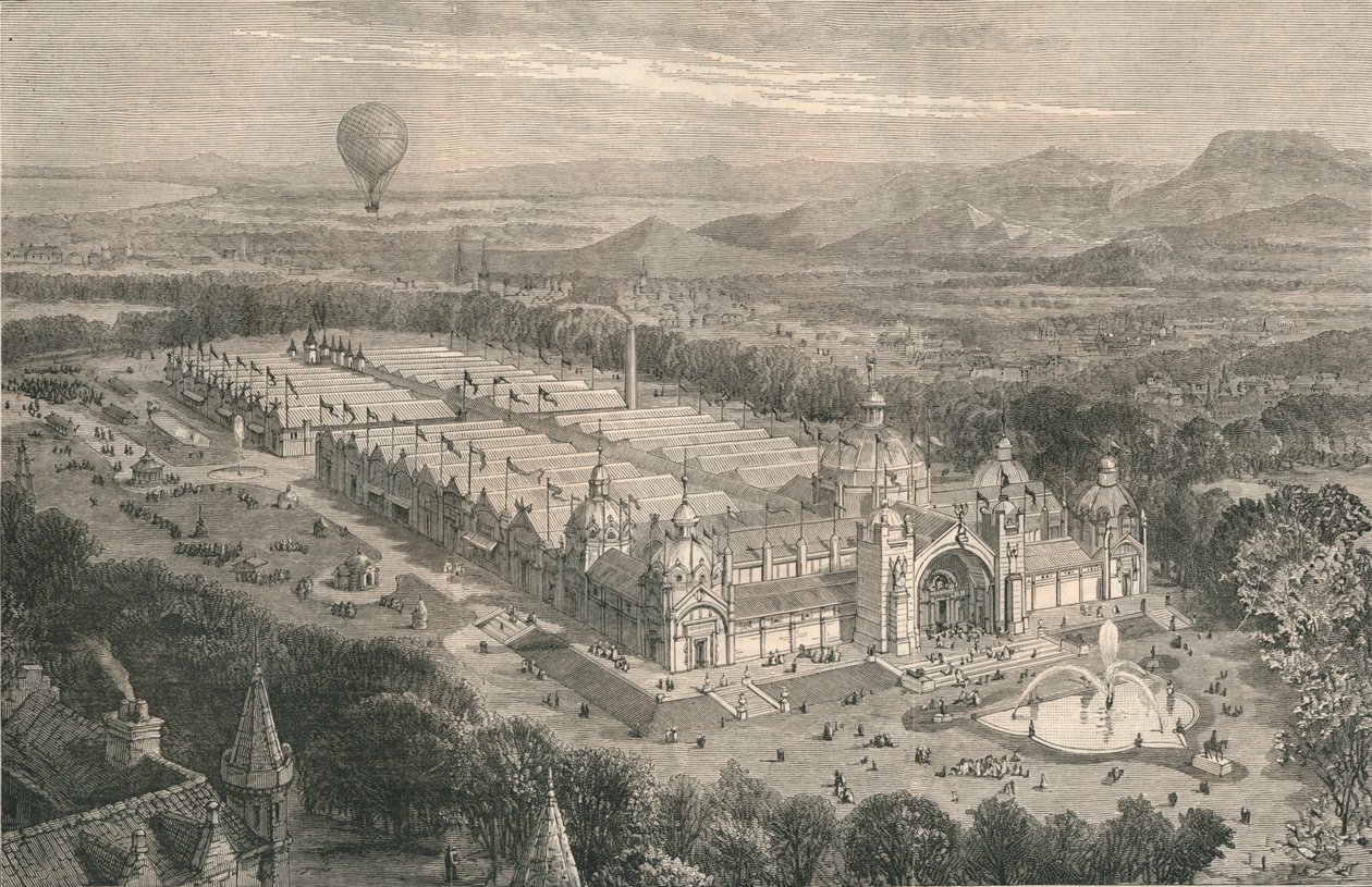 O edifício para a Exposição Industrial Internacional em Edimburgo, 1886. de Unbekannt