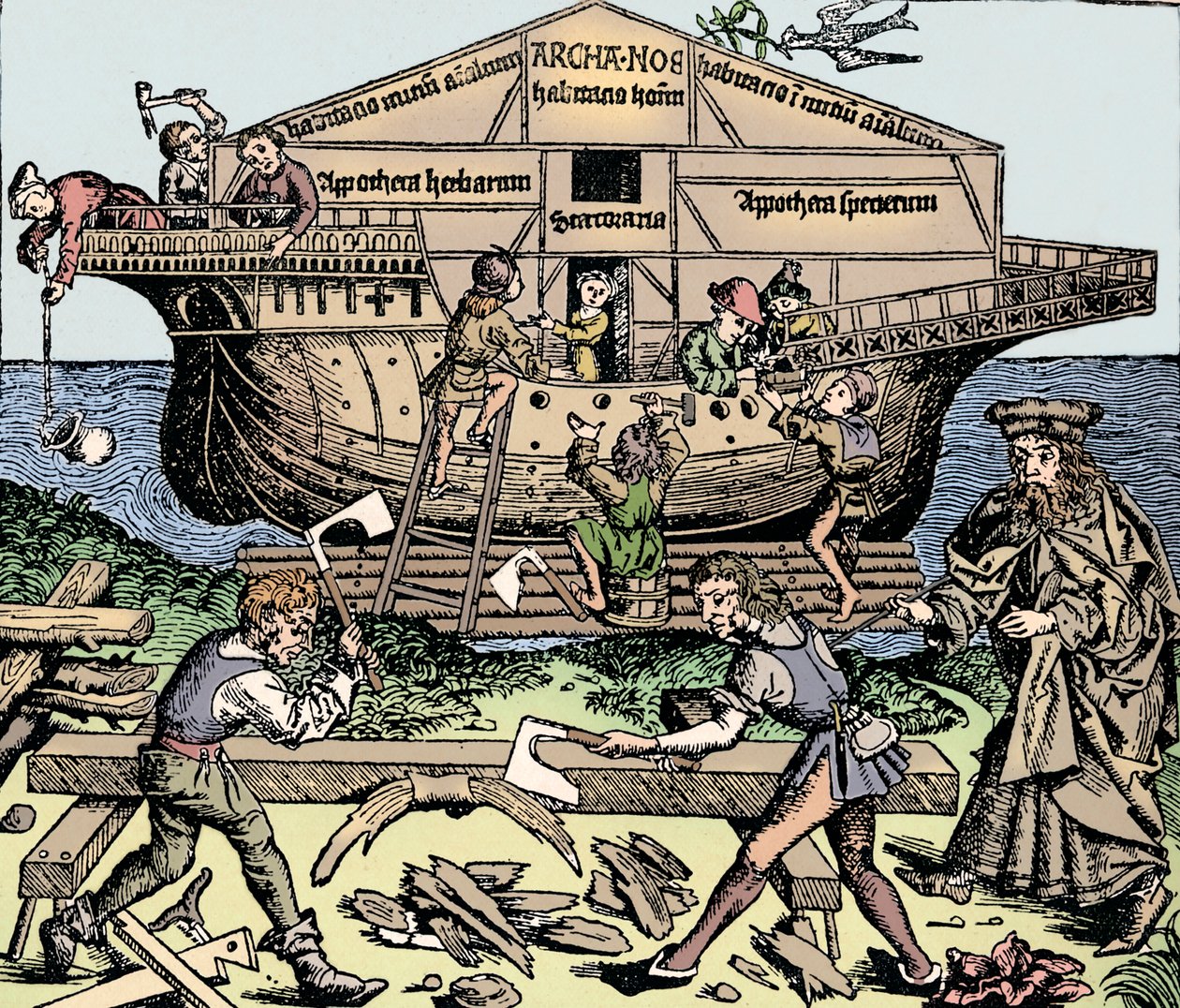 O edifício da arca supervisionado por Noé, 1493, 1903 de Unbekannt