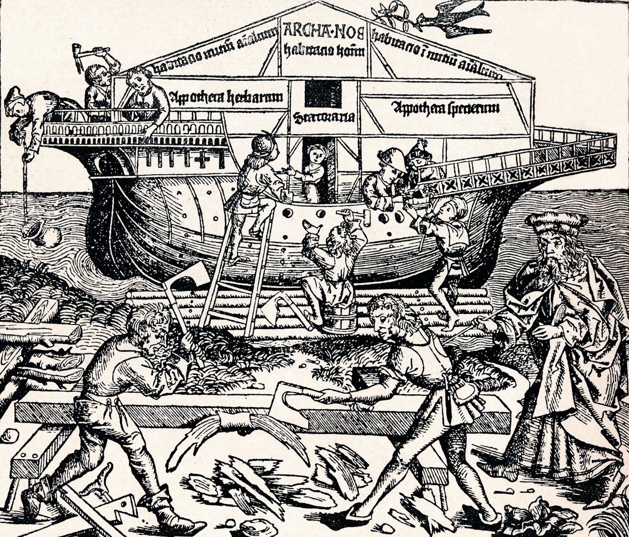 O edifício da arca supervisionado por Noé, 1493, 1903 de Unbekannt