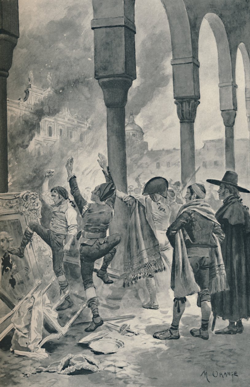 A queima de um palácio de Godoy pela população de Madri, 1896 de Unbekannt
