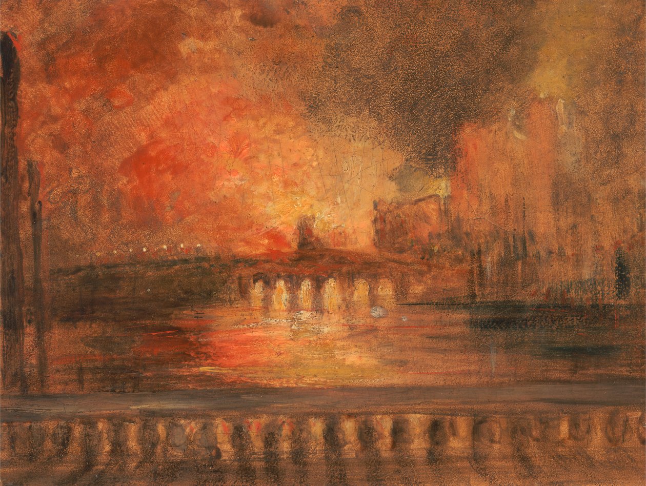 O Incêndio das Casas do Parlamento,Incêndio na Câmara dos Comuns, ca. 1834. de Unbekannt