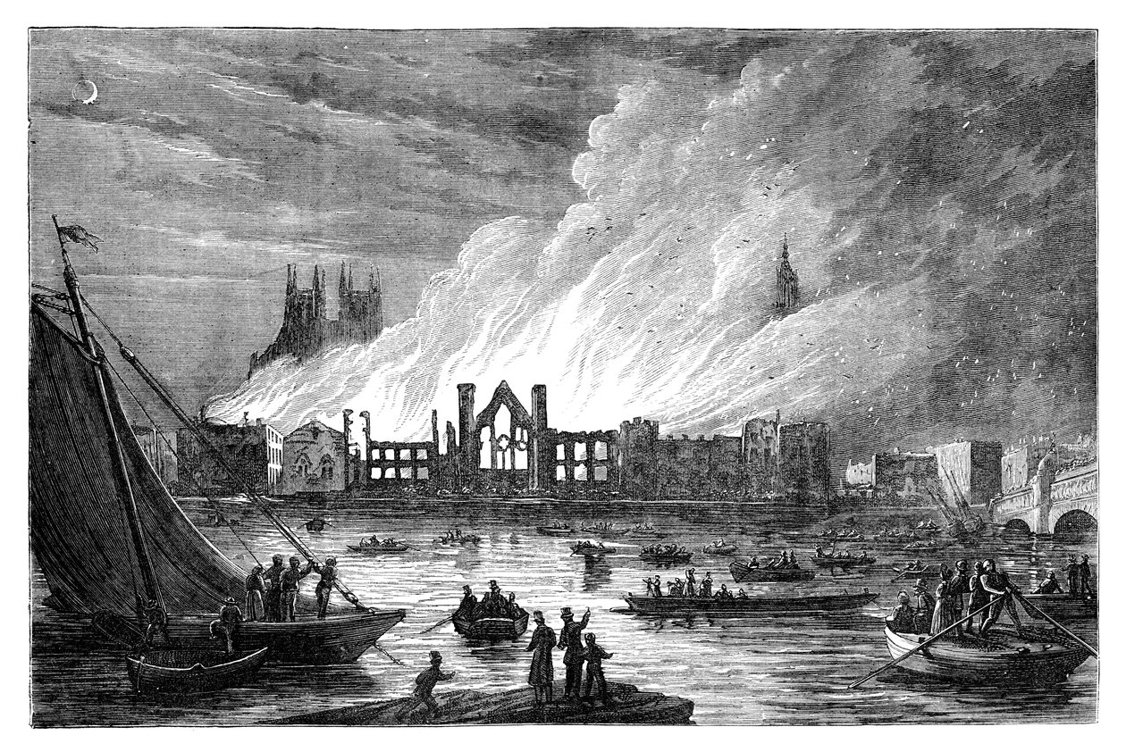 A queima das casas do Parlamento, Londres, 1834 c1895 de Unbekannt
