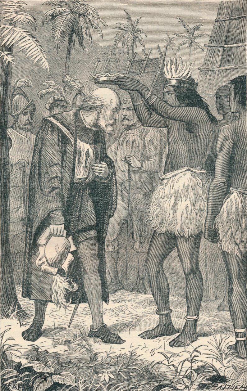 O Cacique Colocando uma Coroa Sobre a Cabeça de Colombo, 1904 de Unbekannt
