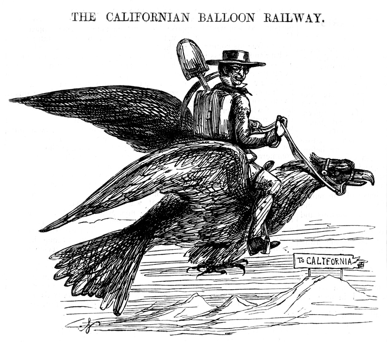 A Ferrovia de Balões da Califórnia, uma nova maneira de viajar para a Corrida do Ouro na Califórnia, 1849 de Unbekannt
