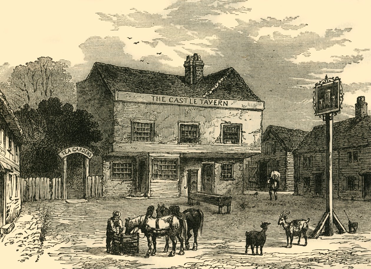 A taberna do castelo, Kentish Town Road, em 1800, c1876. de Unbekannt