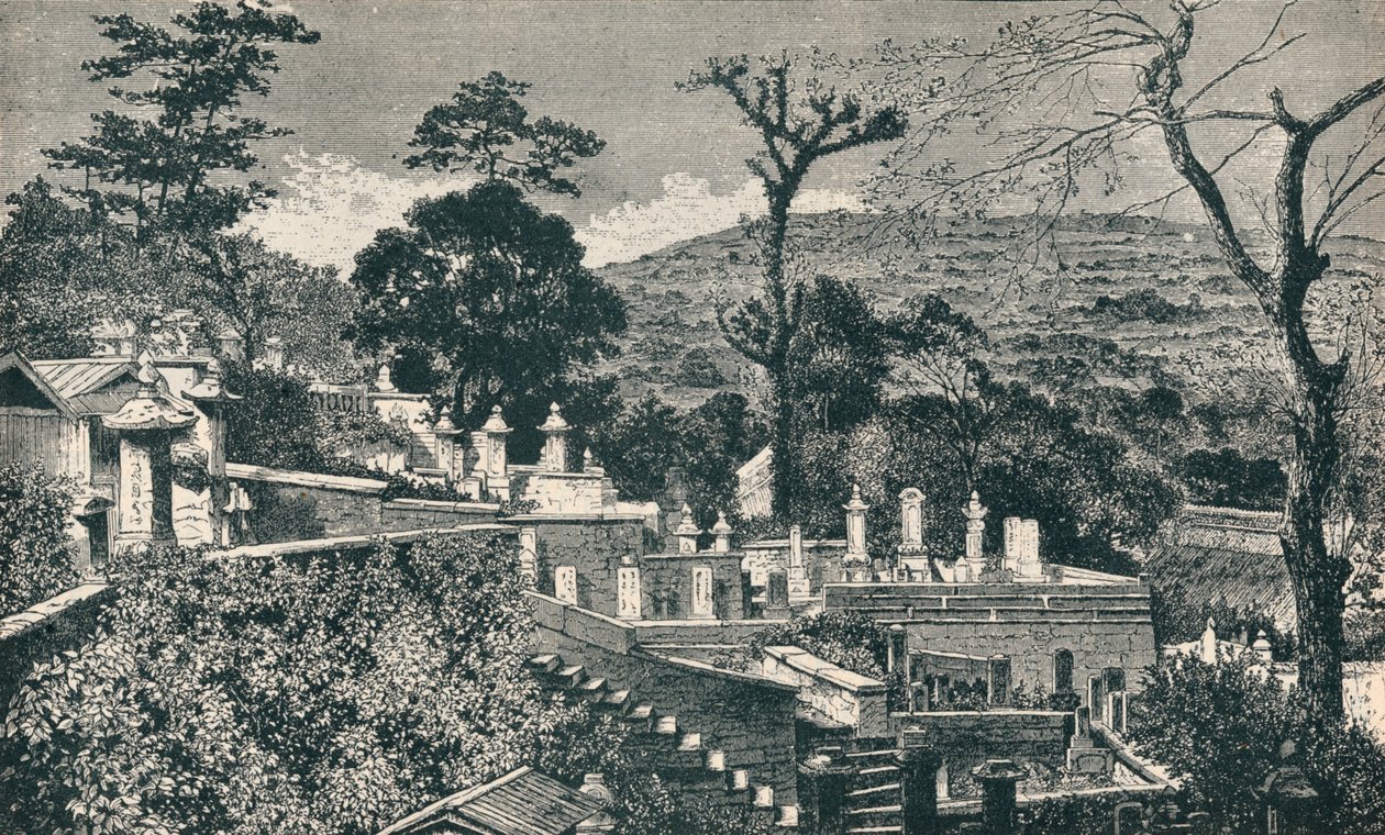 A Colina do Cemitério em Nagasaki, Japão, antes da expansão moderna da cidade, 1907 de Unbekannt