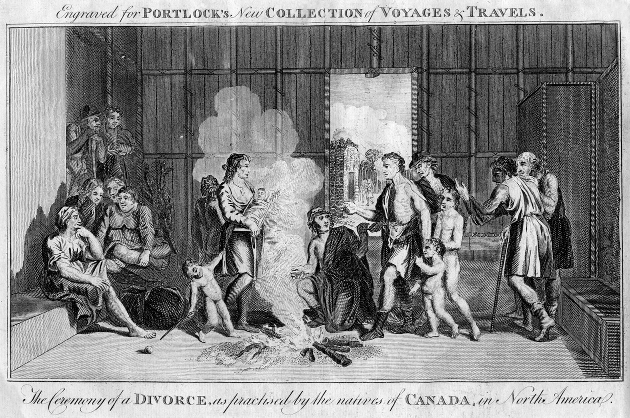 A cerimônia de divórcio, praticada pelos nativos do Canadá, na América do Norte, c1760 de Unbekannt