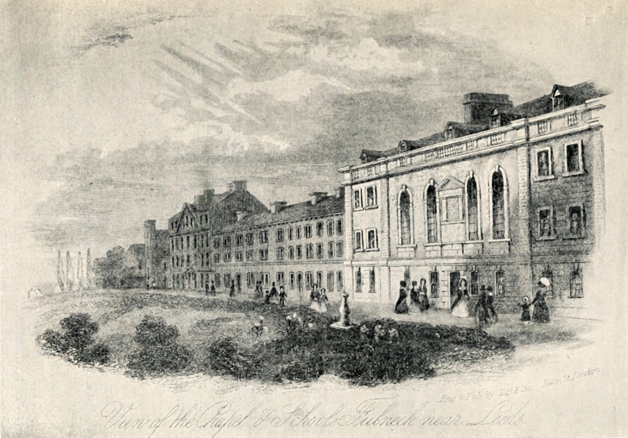 A capela e as escolas, Fulneck perto de Leeds, século XIX, 1947. de Unbekannt