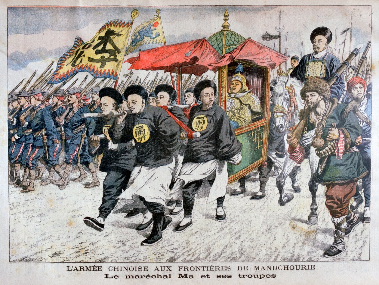 O exército chinês liderado pelo marechal Ma na fronteira da Manchúria, Guerra Russo-Japonesa, 1904 de Unbekannt