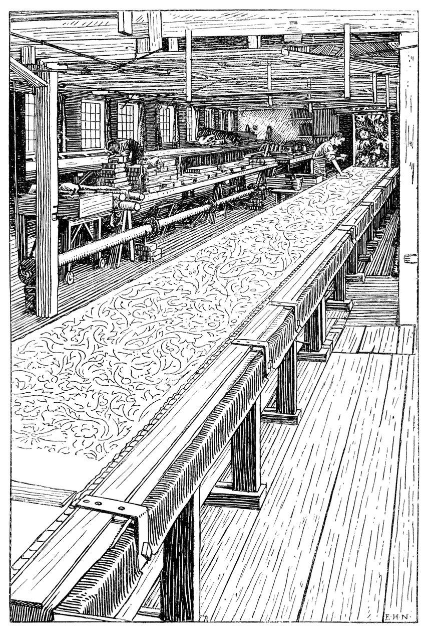 A sala de impressão Chintz, Merton Abbey Mills, Londres, 1899 de Unbekannt