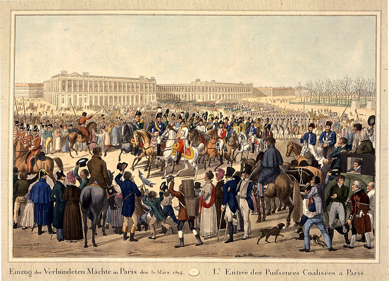 O exército da Coalizão entra em Paris em 31 de março de 1814, início do século XIX. de Unbekannt