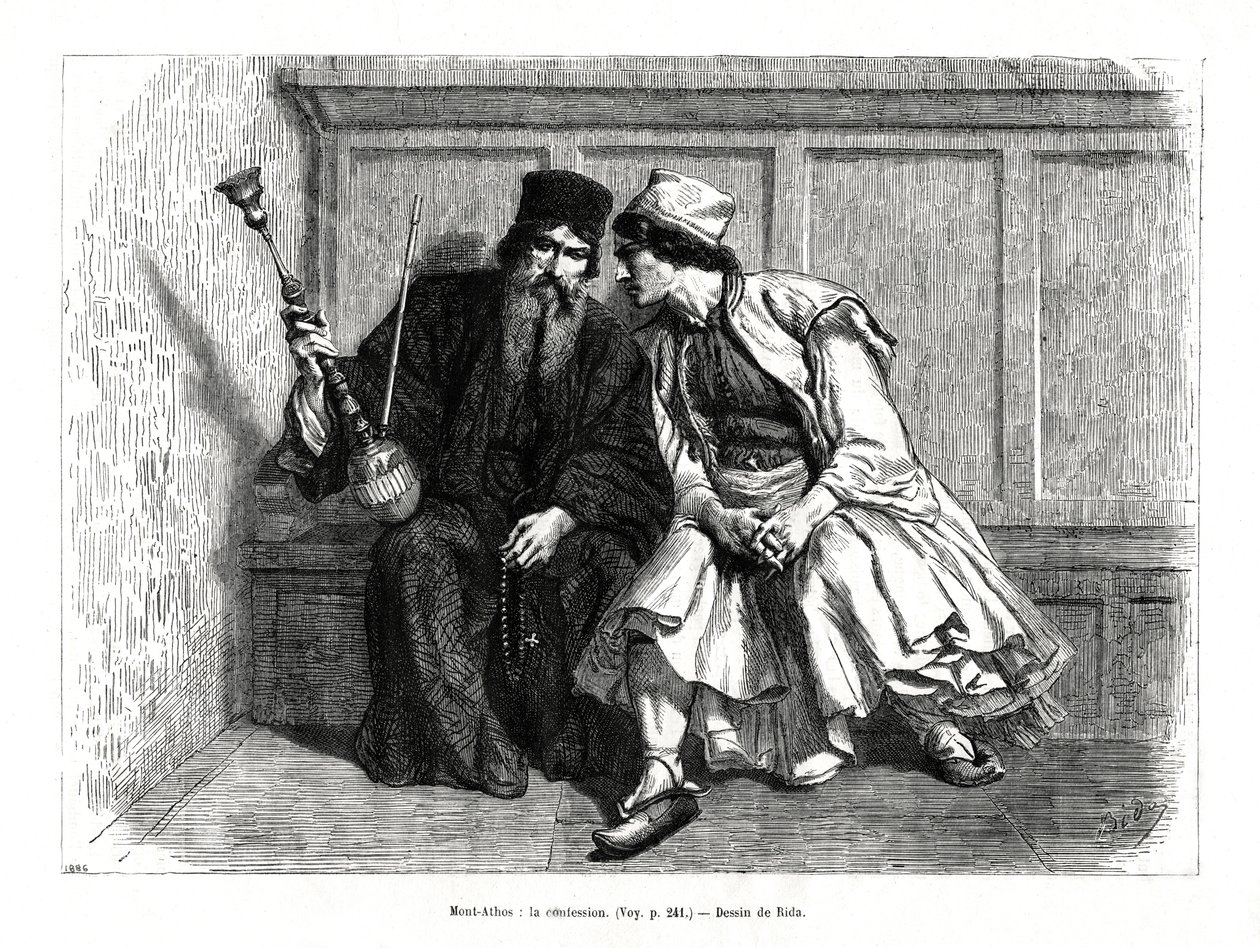 A Confissão, Monte Athos, norte da Grécia, 1886 de Unbekannt