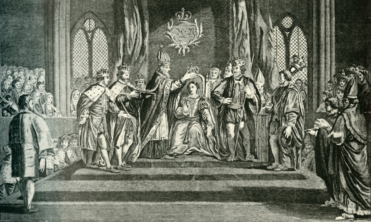 A coroação de Anne Boleyn com a coroa de St. Edward, 1902. de Unbekannt