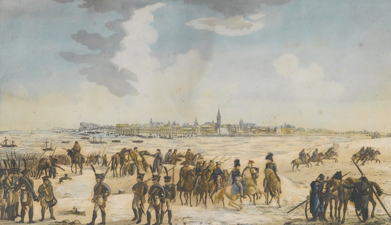 A travessia do Reno perto de Düsseldorf pelo exército russo, 13 de janeiro de 1814, 1814 de Unbekannt