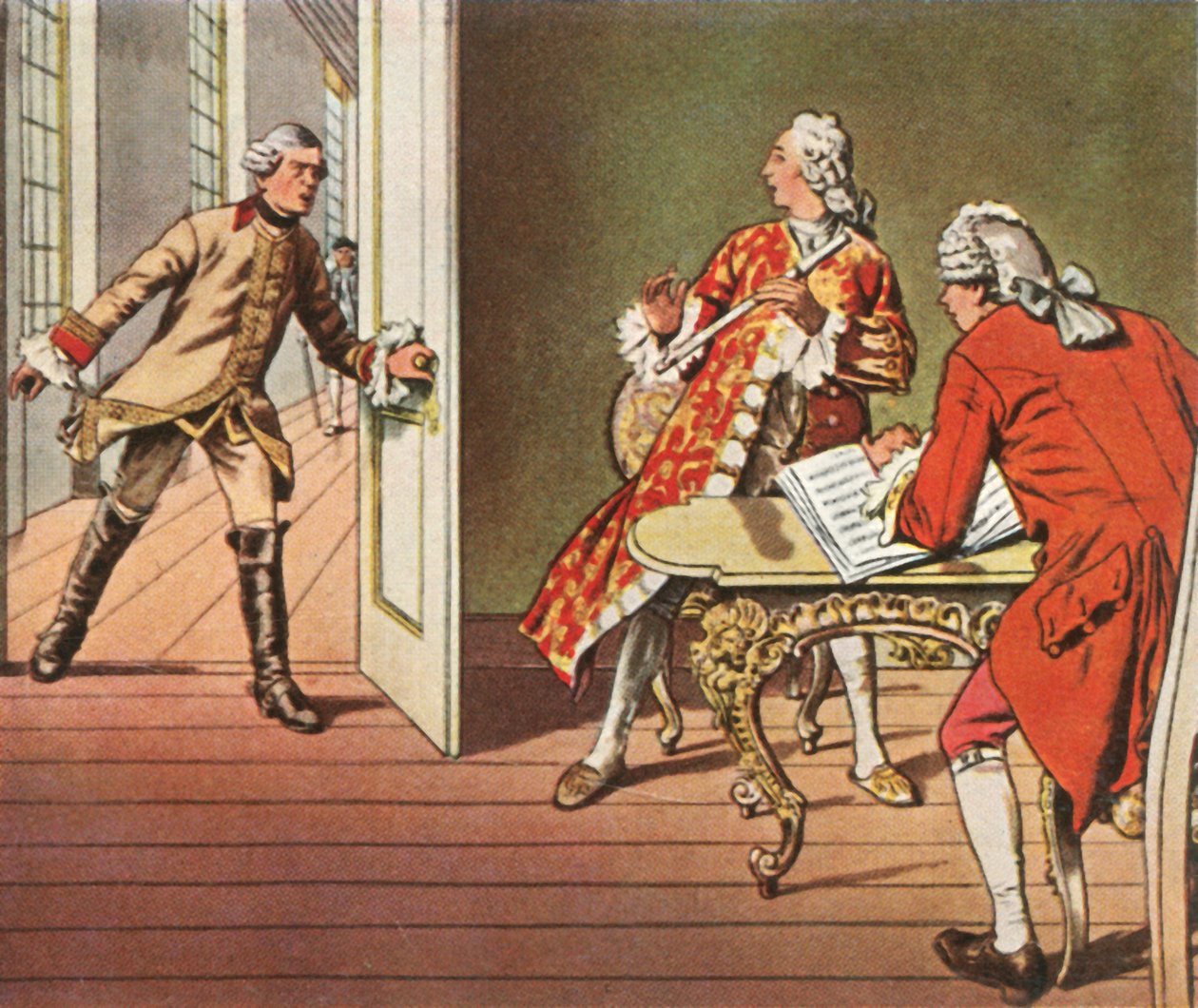 O príncipe herdeiro e seu professor de música são interrompidos durante uma aula de flauta, 1729, 1936. de Unbekannt