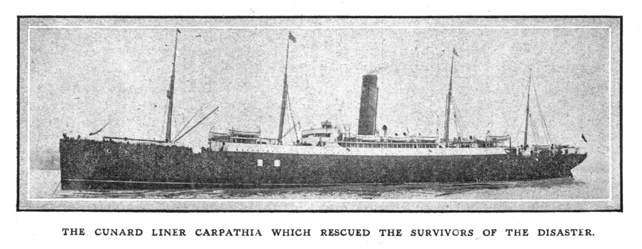 O navio Cathard Carpathia, que resgatou os sobreviventes do desastre, em 20 de abril de 1912. de Unbekannt