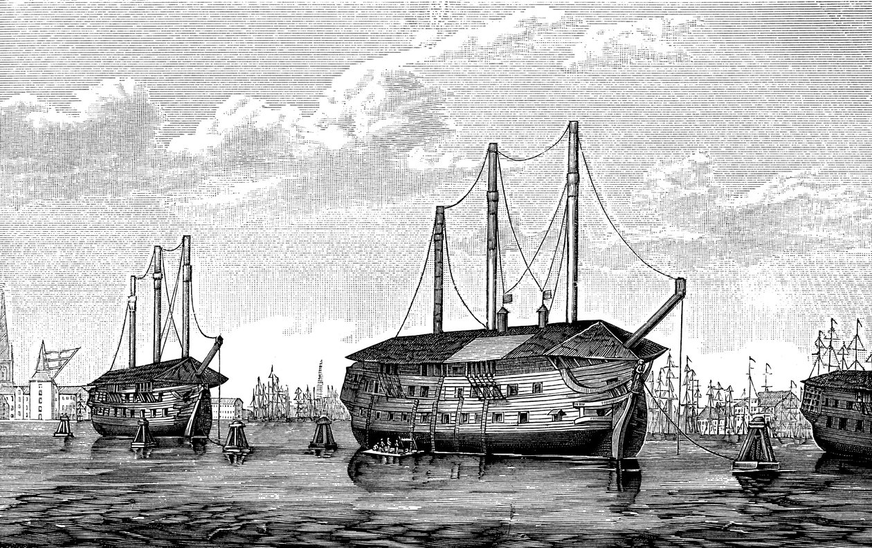 Os navios-prisão dinamarqueses Dronning Maria e Waldemar em Copenhague, 1848-1849 de Unbekannt