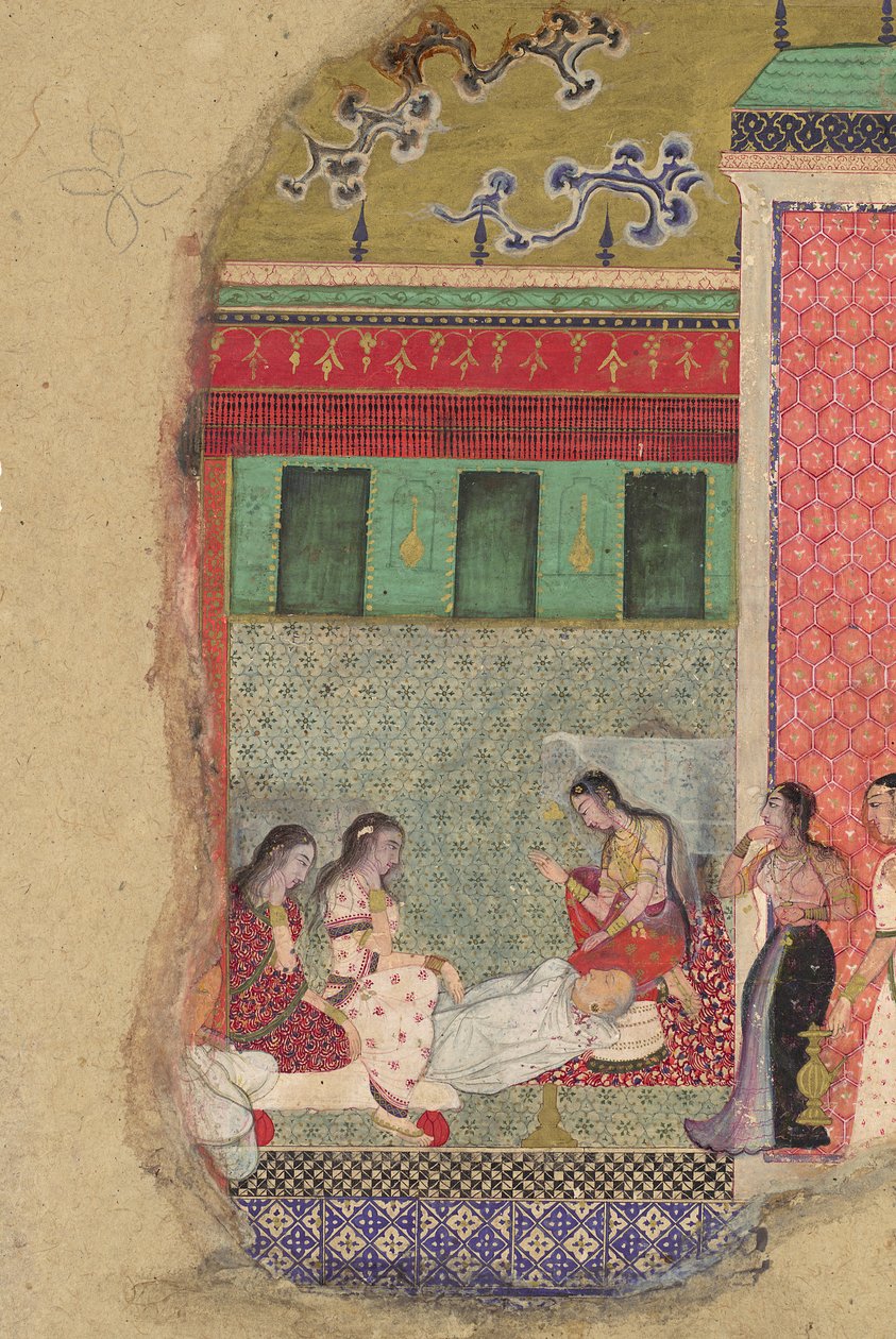 A Morte do Rei Dasharatha, o Pai de Rama, Folio de um Ramayana, ca. 1605. de Unbekannt