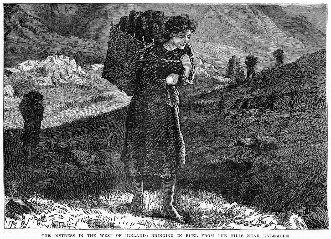A angústia na Irlanda Ocidental: trazendo combustível das colinas perto de Kylemore, século XIX de Unbekannt