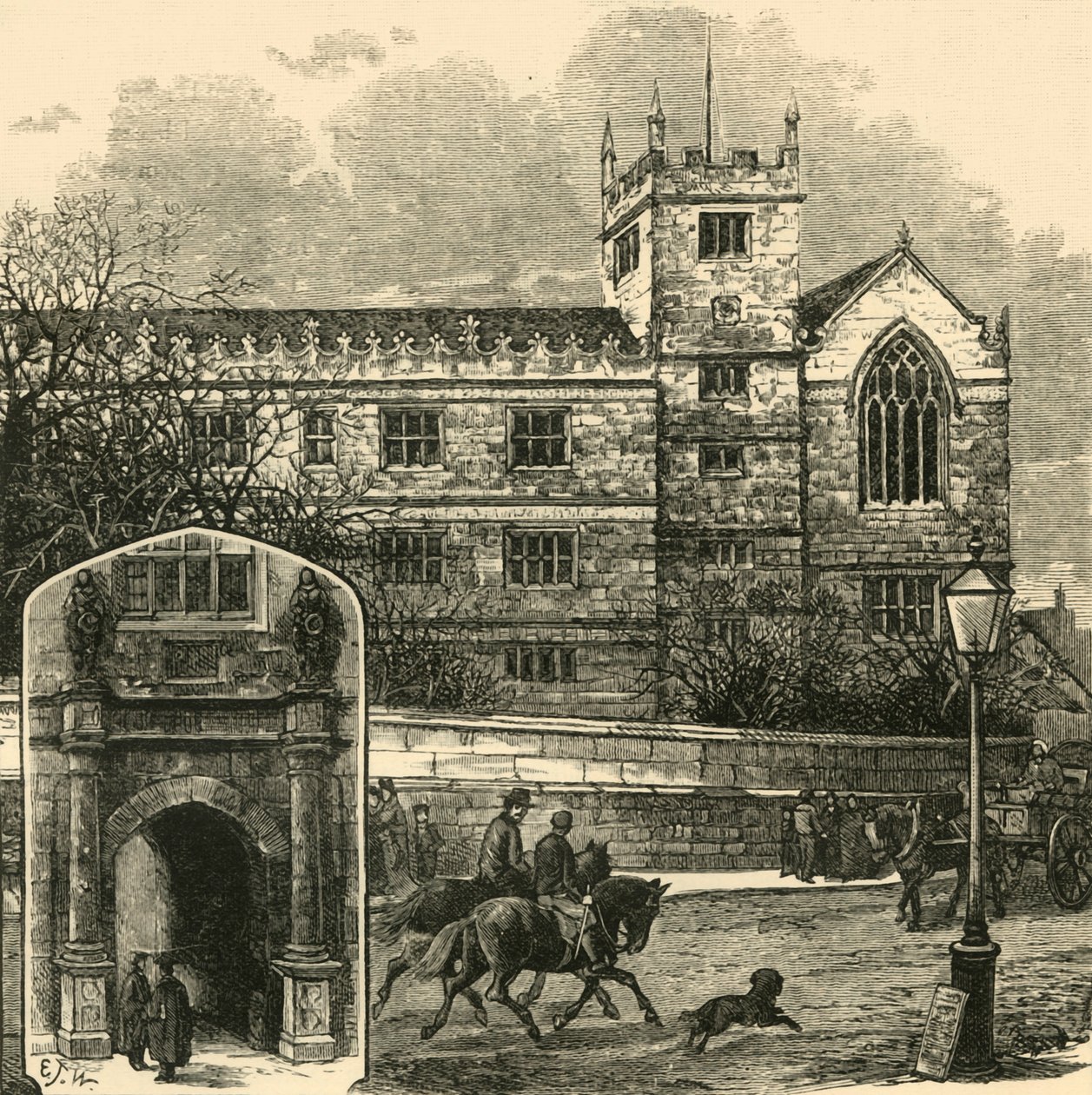 A entrada. A velha escola secundária, 1898. de Unbekannt