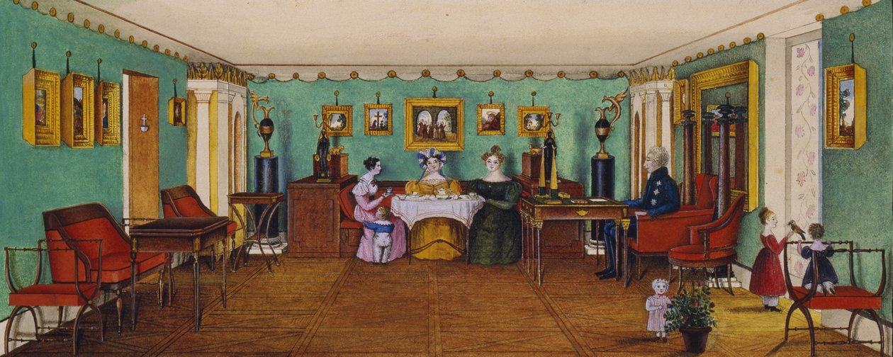 A sala de visitas na casa do conde Josef August Ilinsky em Romaniv, 1834 de Unbekannt