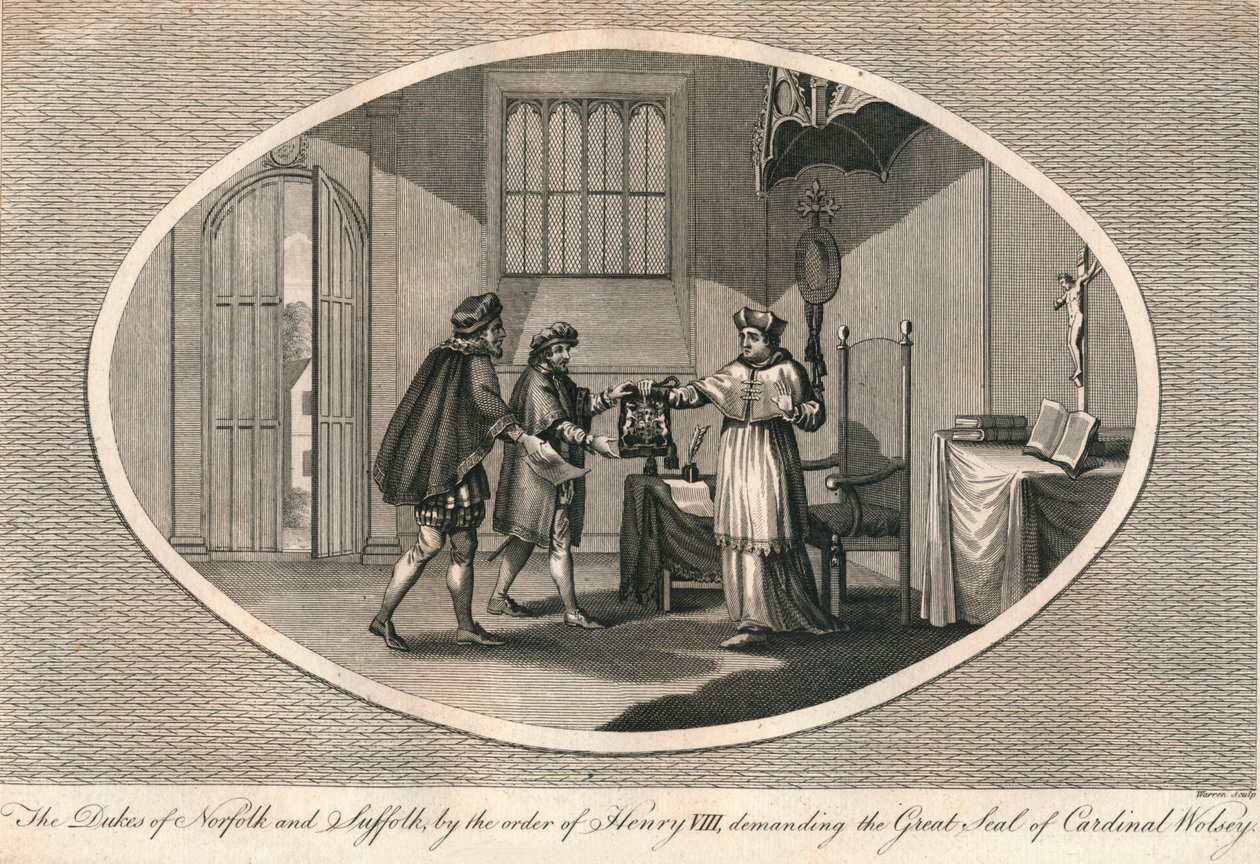 Os Duques de Norfolk e Suffolk exigindo o Grande Selo do Cardeal Wolsey, 1529 1793 de Unbekannt