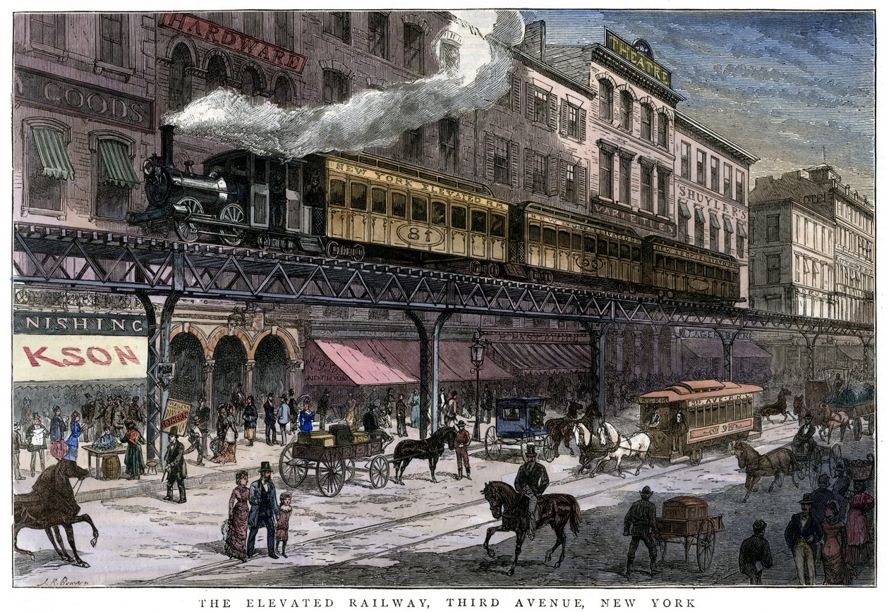 A estrada de ferro elevada, Third Avenue, Nova York, 1879 de Unbekannt