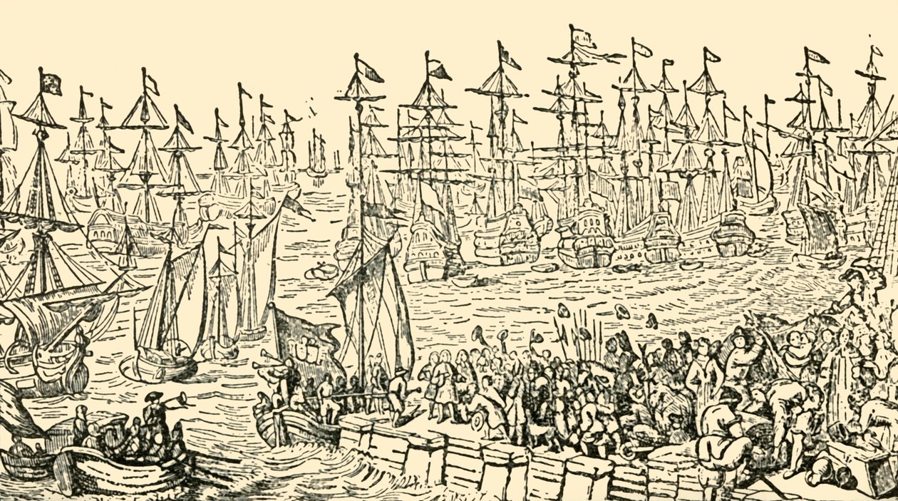 O embarque de Guilherme de Orange da Holanda para a Inglaterra, 1688, c1930. de Unbekannt