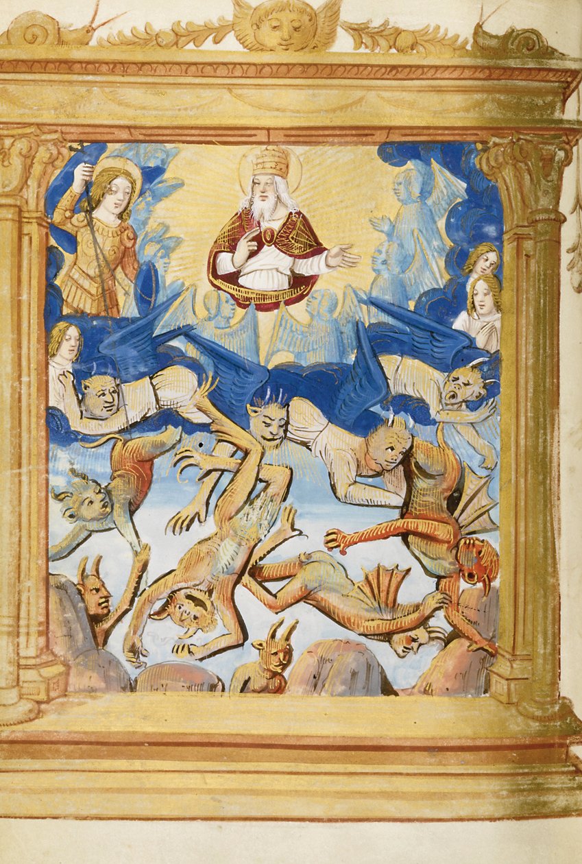 A queda de Lúcifer. Do livro de horas, c. 1500 de Unbekannt