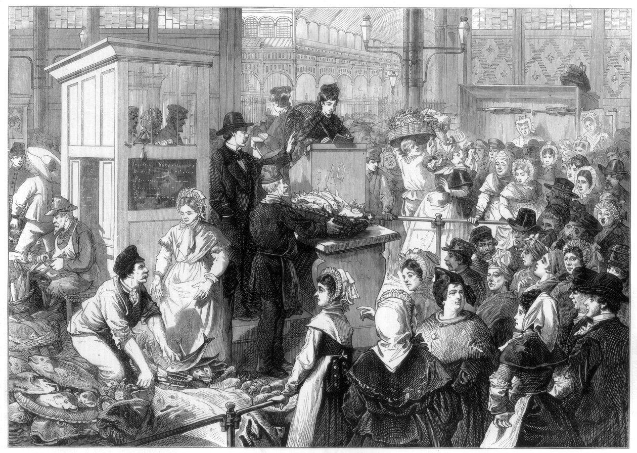 O mercado de peixe, a estação quaresmal em Paris, 1875 de Unbekannt