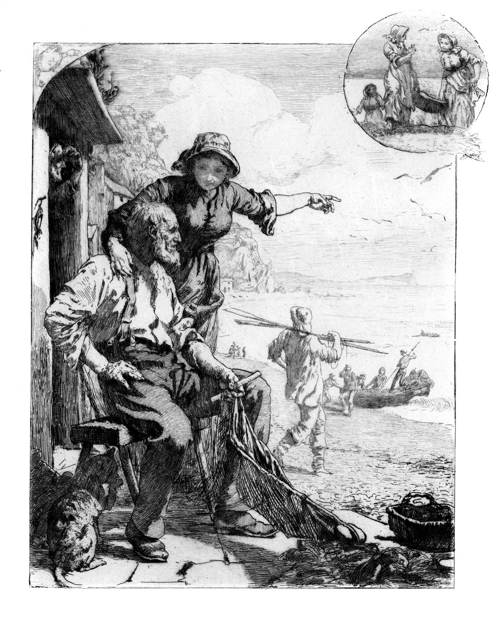 A colheita dos povos de Fisher. Cavala na baía, esboço em South Devon, 1882 de Unbekannt