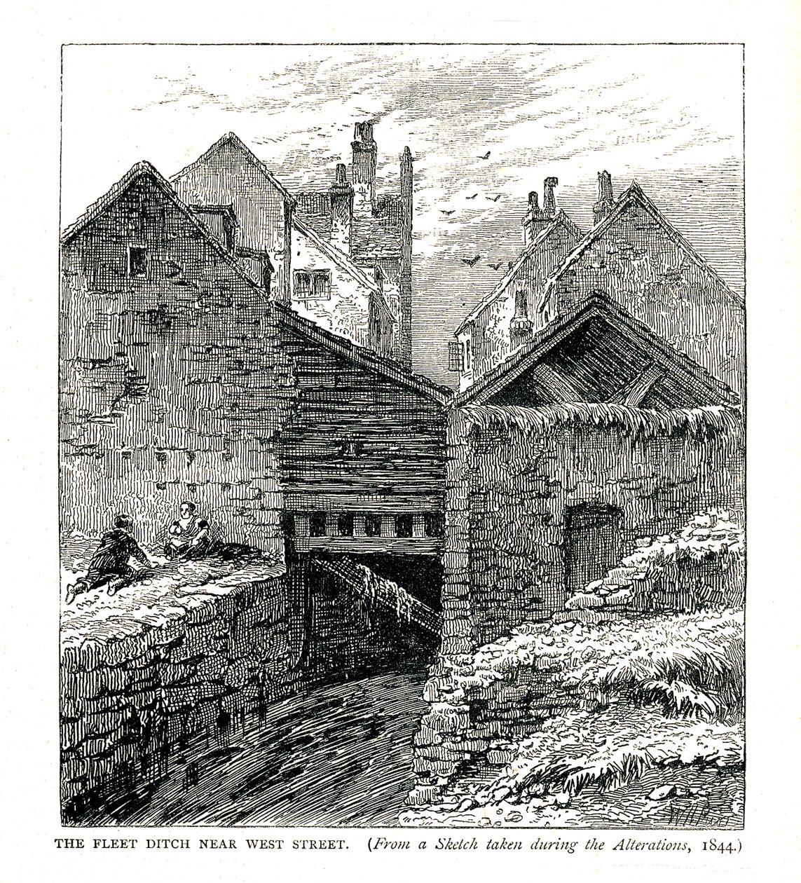 O Fleet Ditch perto de West Street, durante alterações, 1844 de Unbekannt
