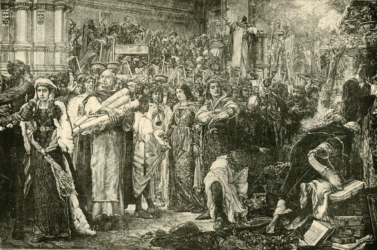 Os florentinos renunciando às vaidades por ordem de Savonarola, 1890. de Unbekannt