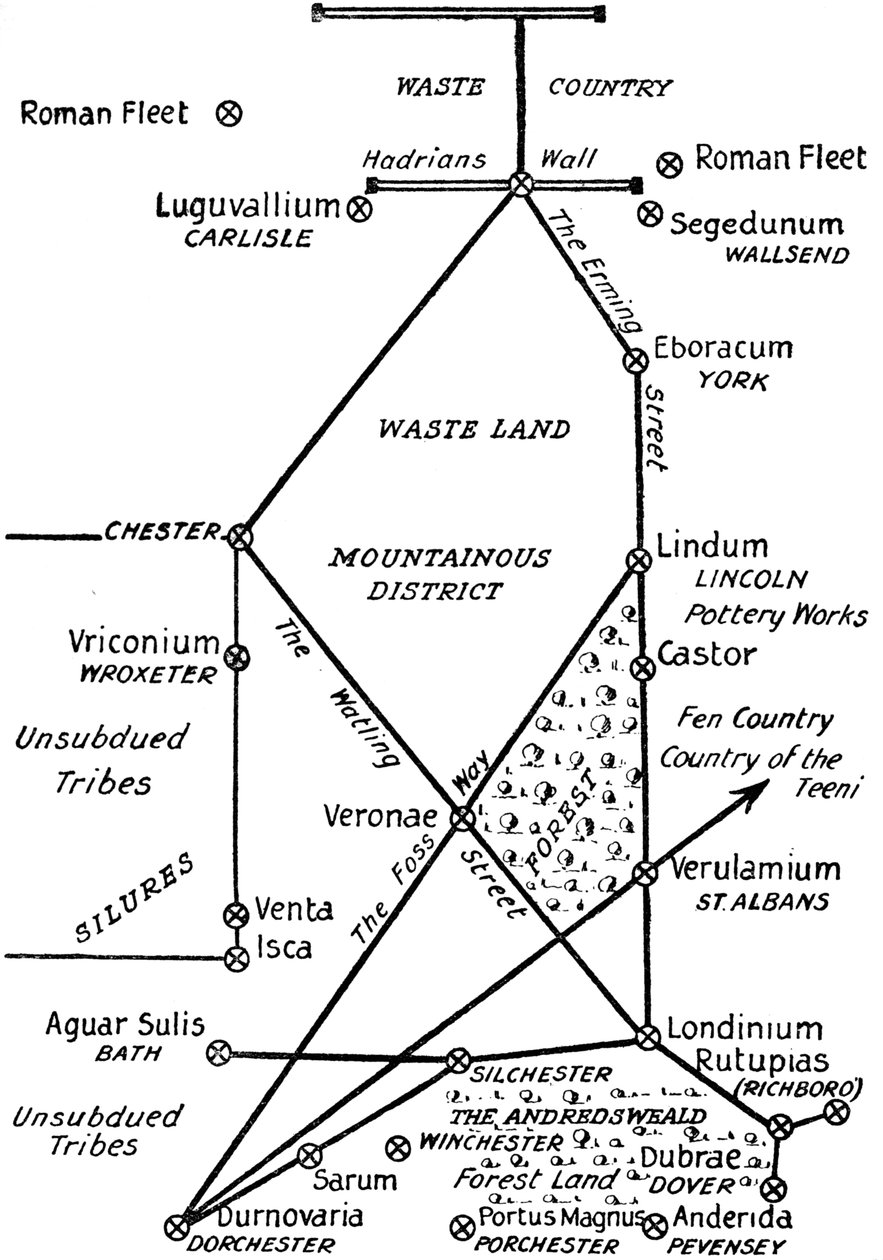 As quatro principais linhas romanas de comunicação na Grã-Bretanha, 1910 de Unbekannt