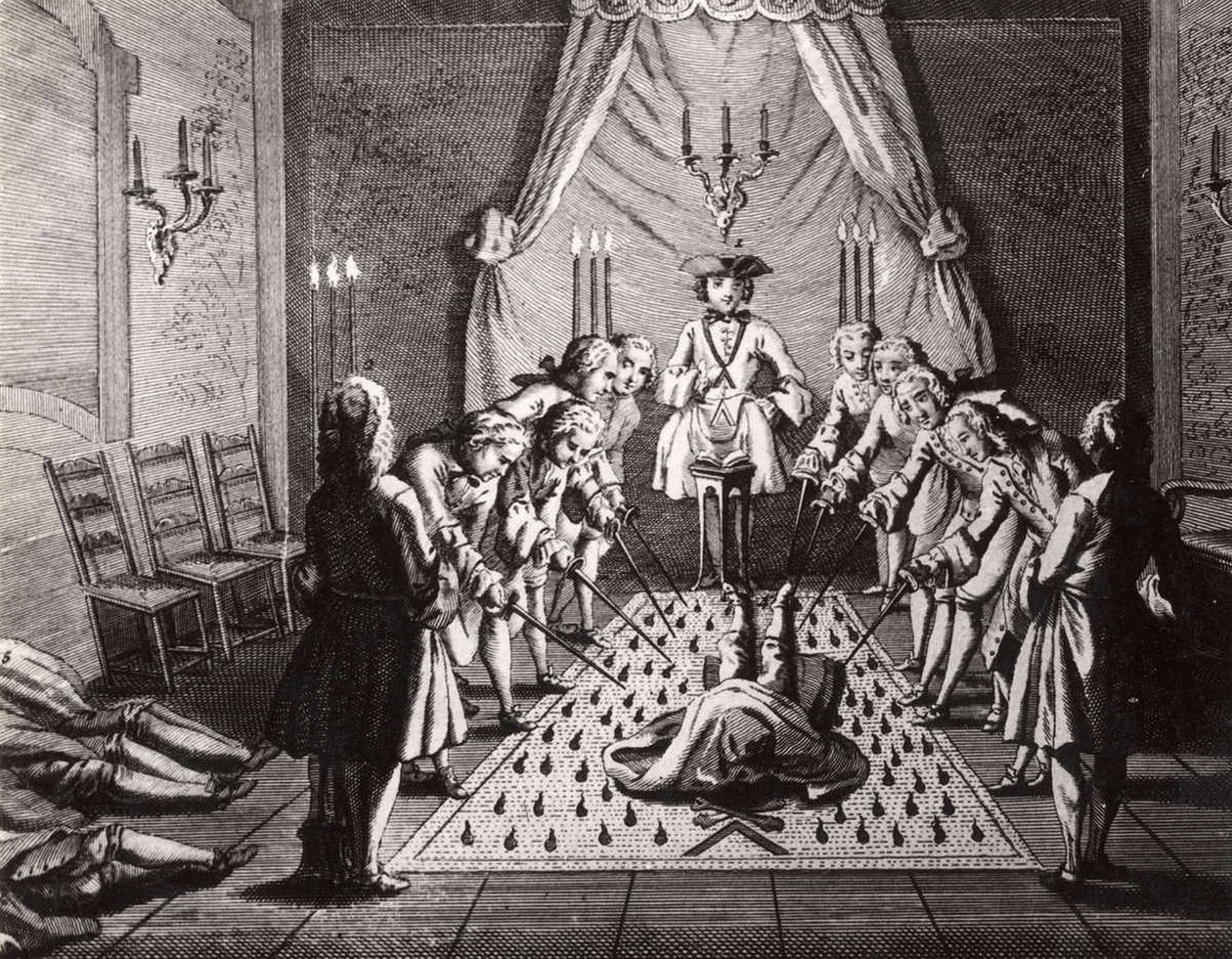 A cerimônia de iniciação dos maçons franceses, século XVIII de Unbekannt