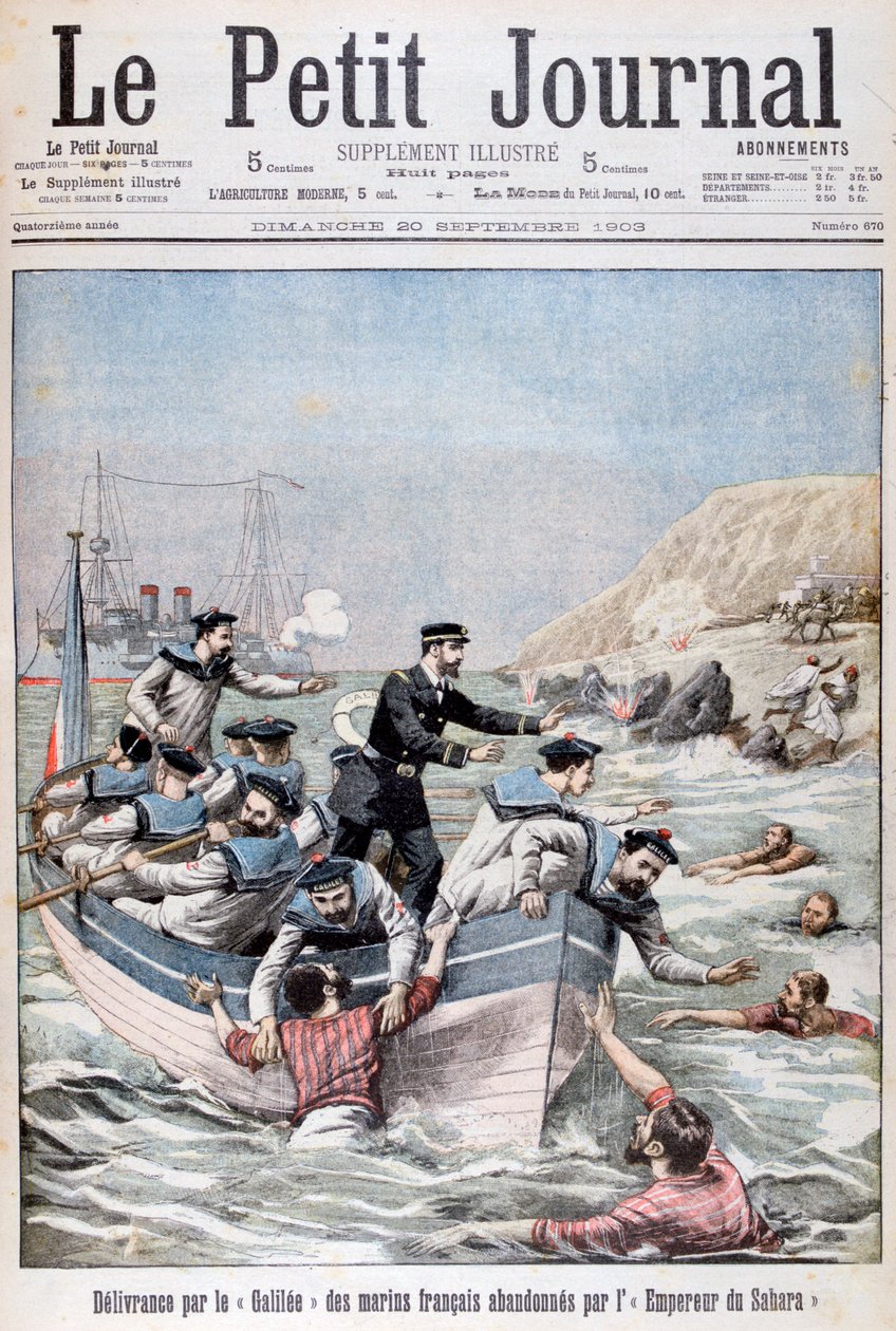 O cruzador francês da classe Linois Galiléia salvando marinheiros franceses, 1903 de Unbekannt