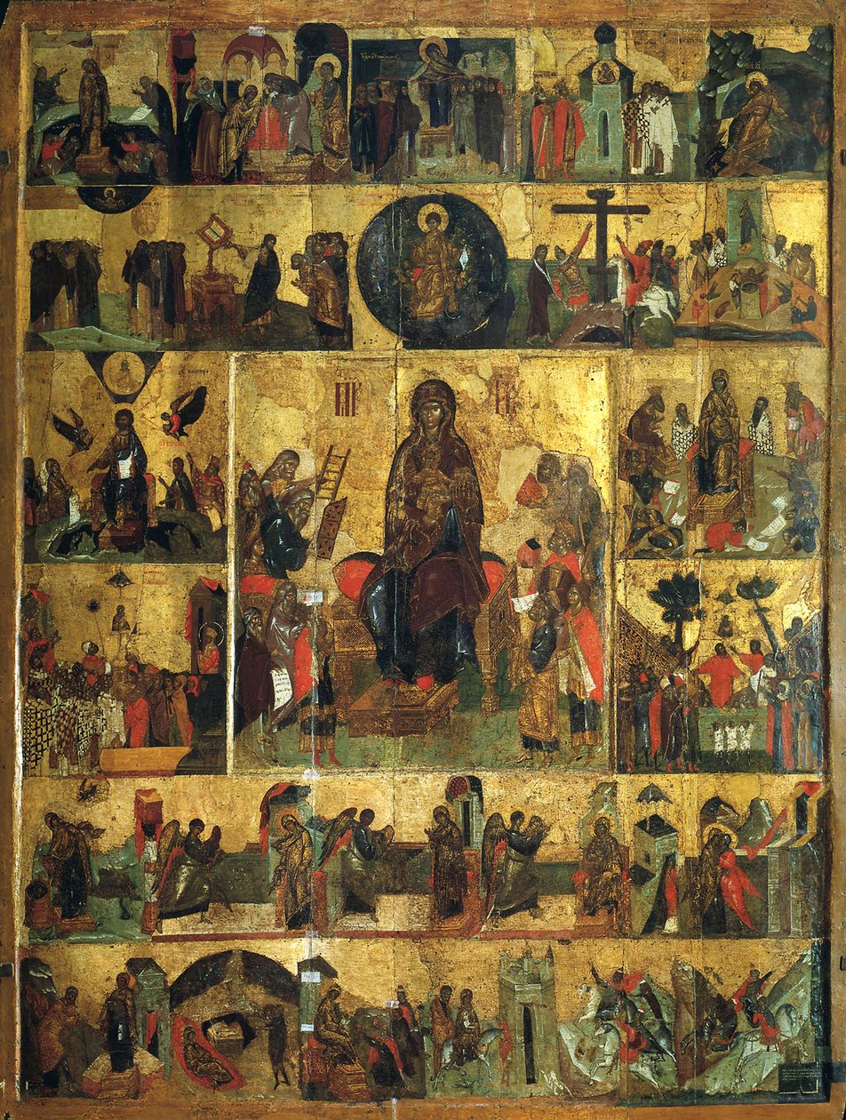 A Glorificação da Virgem, Hino Akathista ao Santíssimo Theotokos, século XIV de Unbekannt