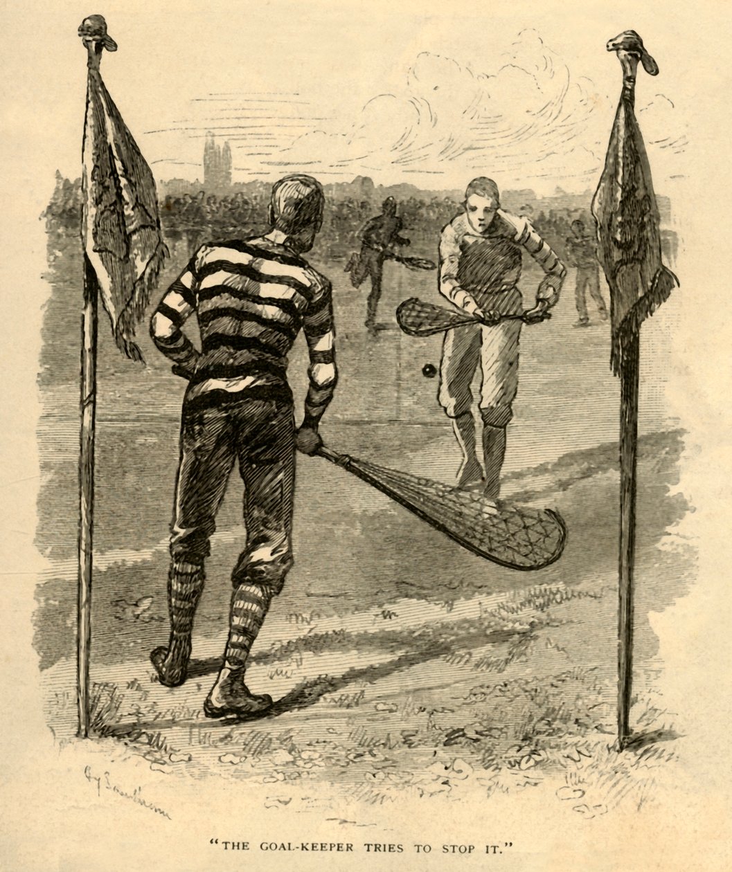 O goleiro tenta impedi-lo., 1881. de Unbekannt