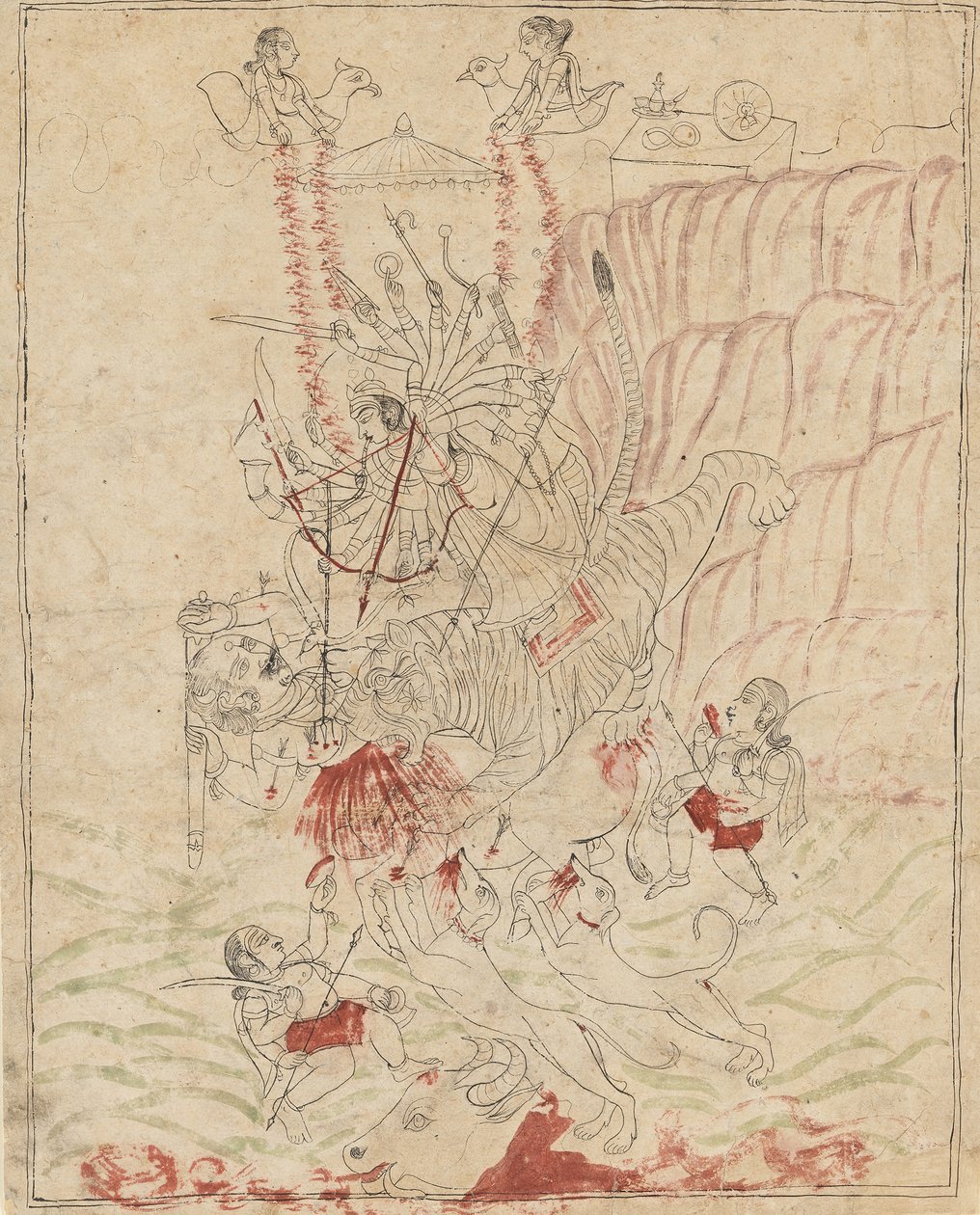 A Deusa Durga Matando o Demônio Búfalo, Mahisha Mahishasur Mardini, Ka. 1760. de Unbekannt