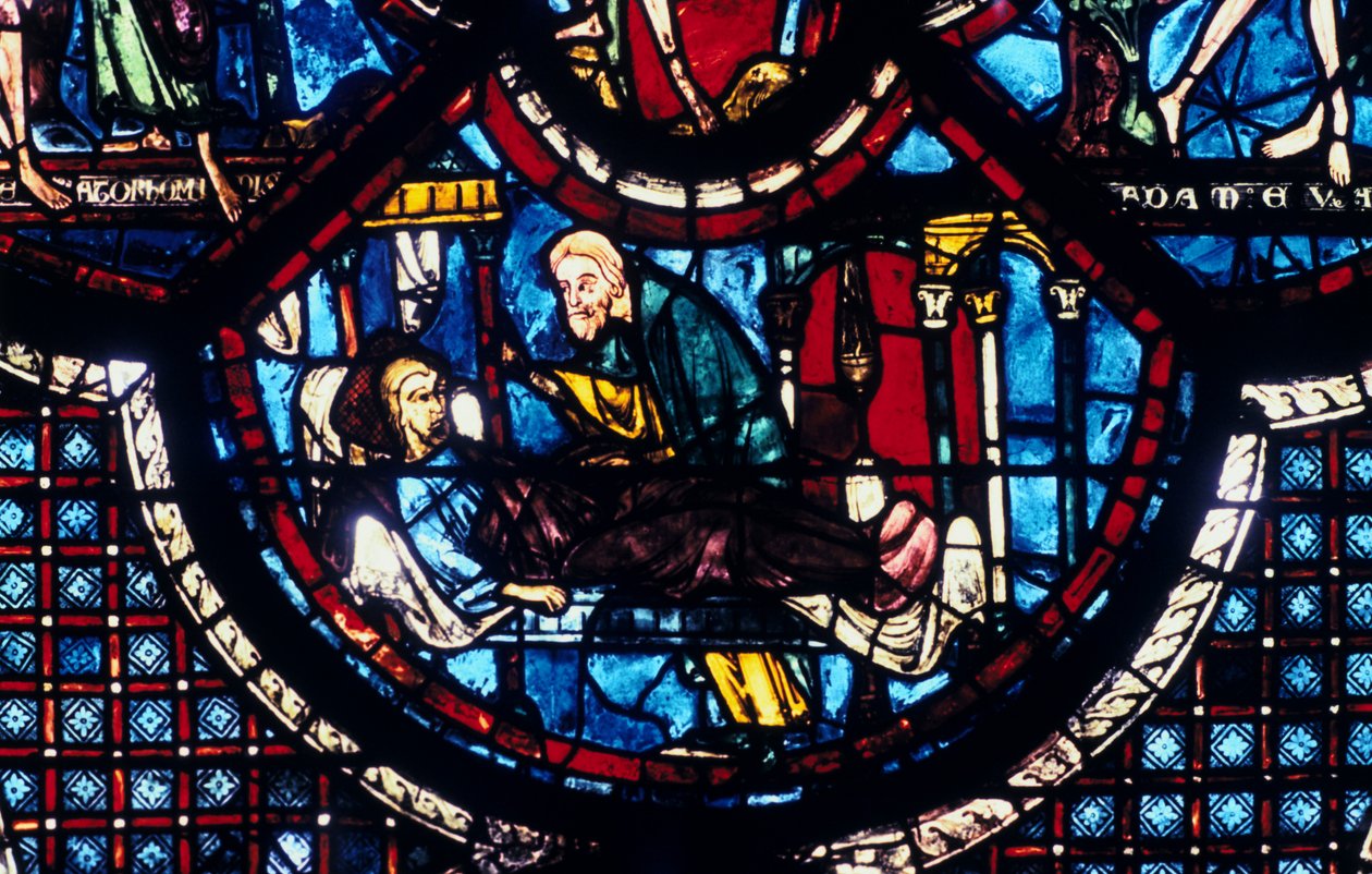 O bom samaritano cuida dos peregrinos, vitrais, Catedral de Chartres, França, 1205-1215 de Unbekannt