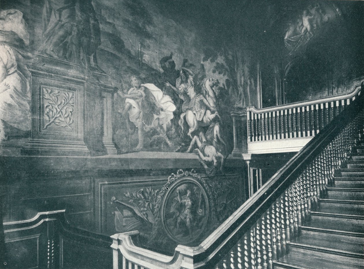A grande escadaria, mostrando pinturas de parede de Thornhills, Stoke Edith, c1909 de Unbekannt
