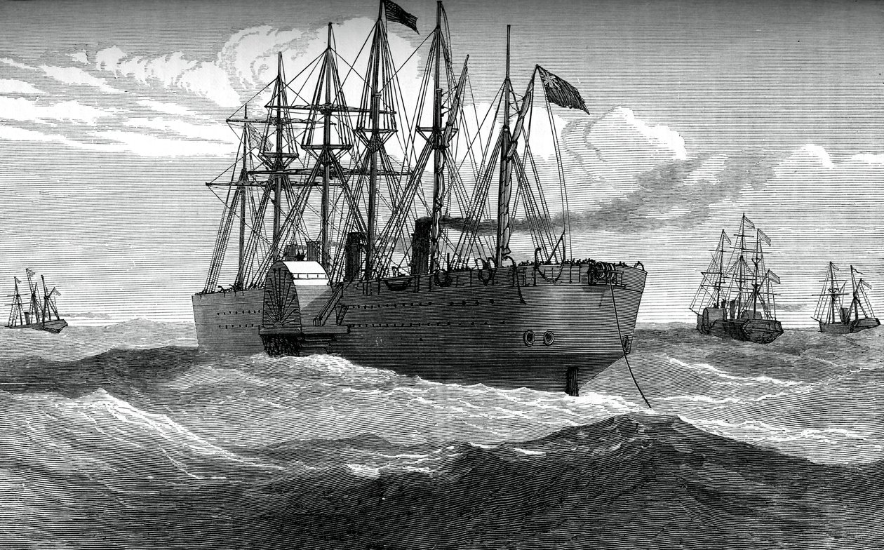 O Great Eastern tocando o cabo telegráfico do Atlântico, c1865, c1880 de Unbekannt